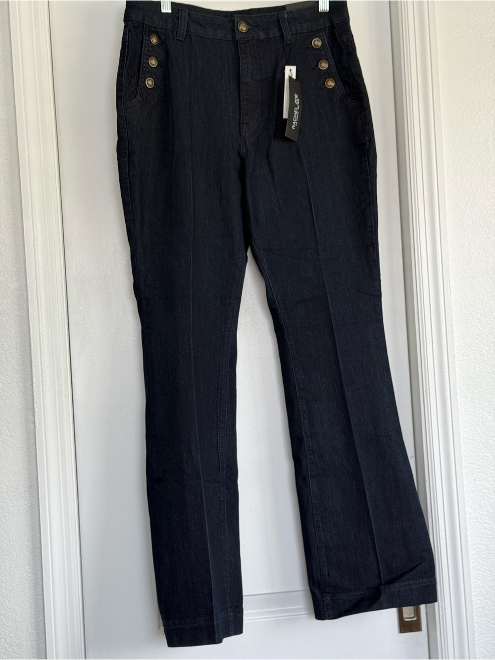 Rachel Zoe Black Boot-Cut Jeans with Decorative Buttons